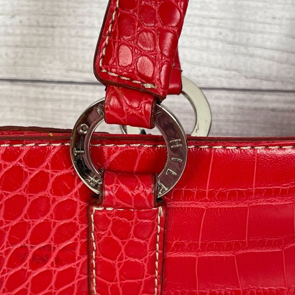 Y2K Tommy Hilfiger Shoulder Bag Red Croc Embossed Leather Pockets Preppy - Picture 13 of 16